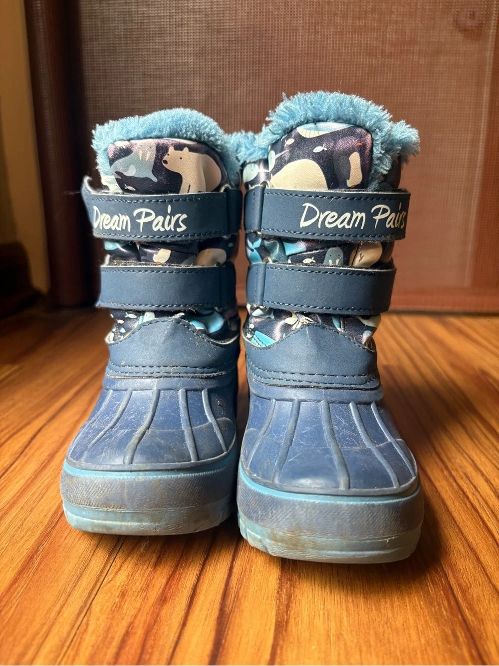 Dream Pairs Blue Kids Snow Boots with Ocean Animal Print